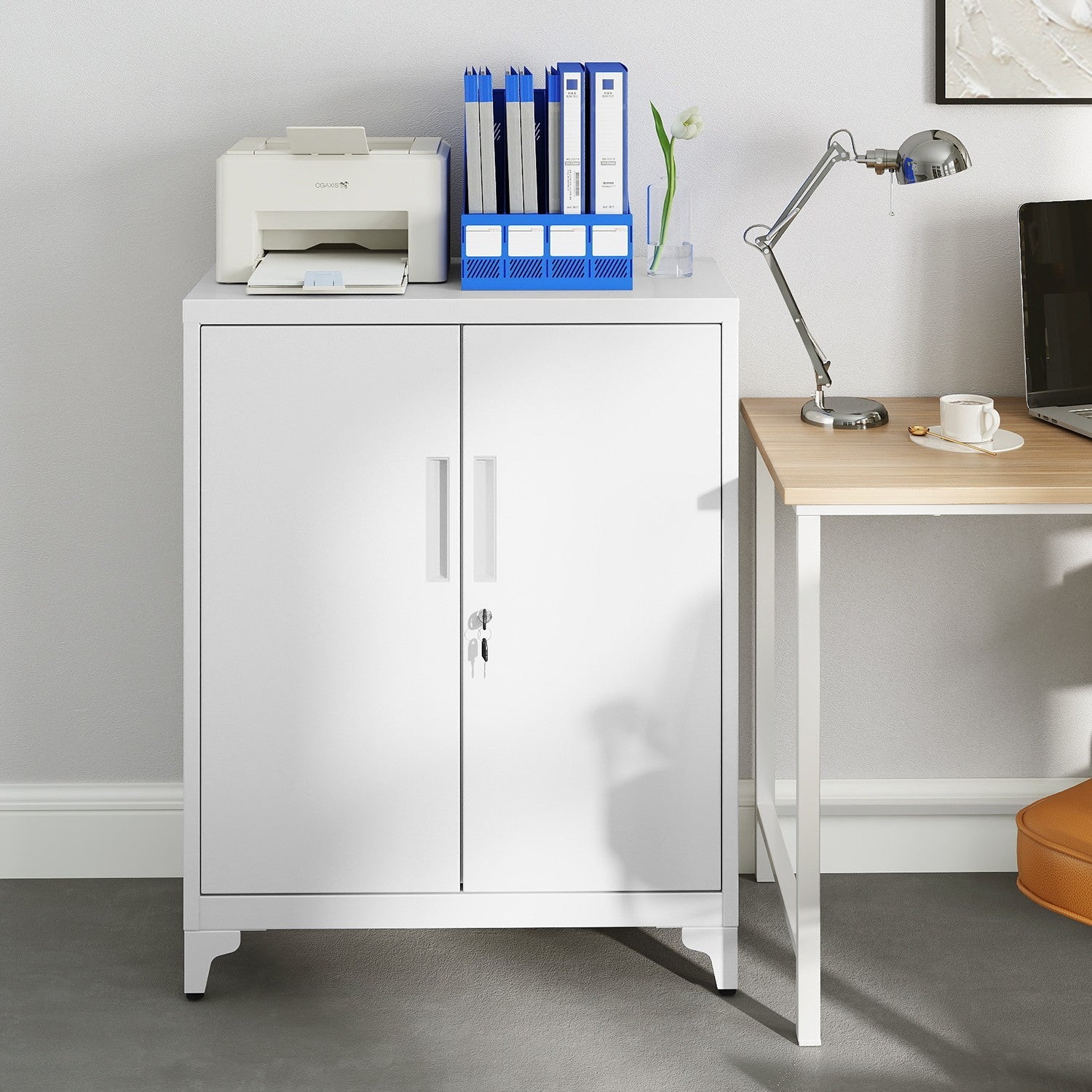 File Cabinet - Steel - Matte Grey - Lockable with Storage Shelves
