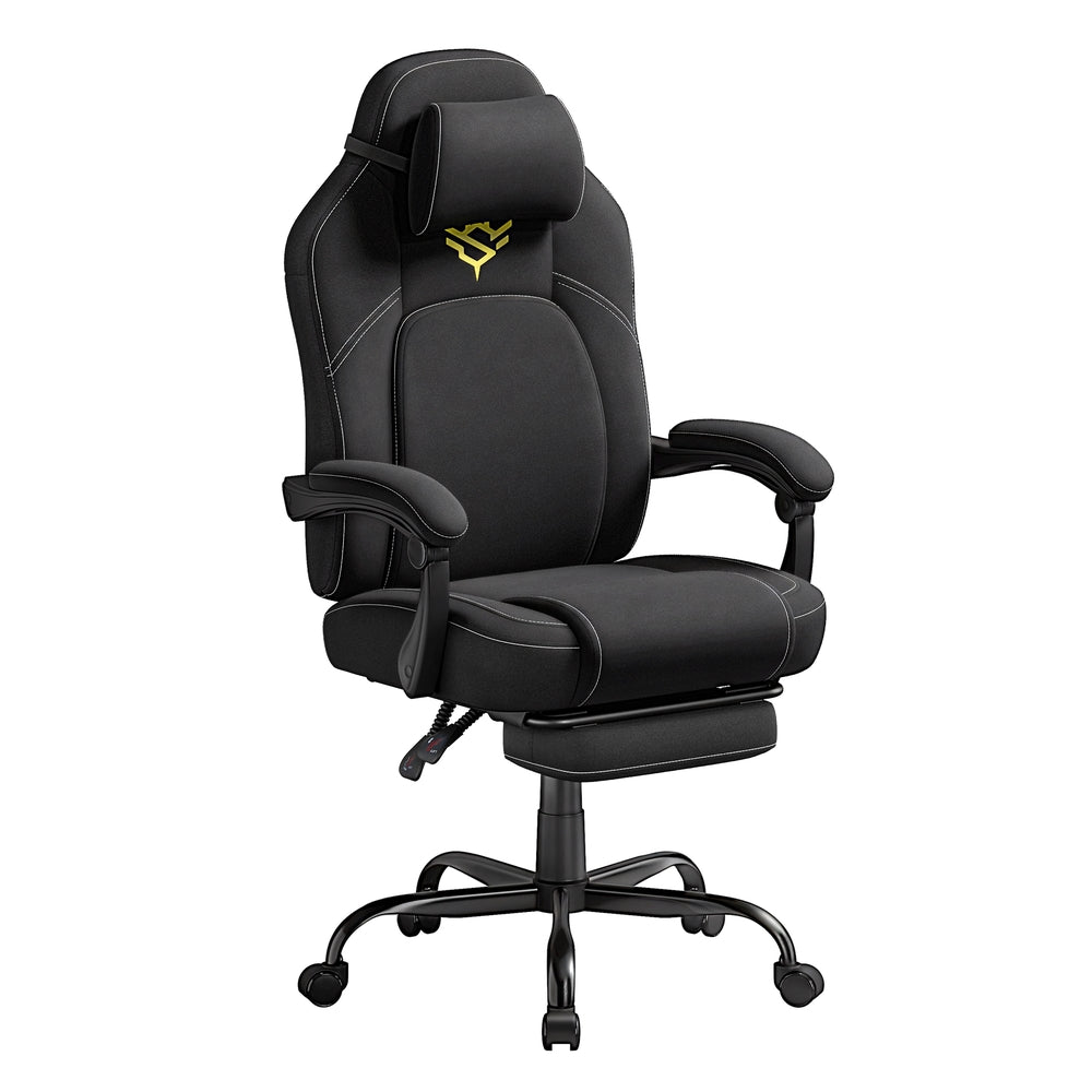 Gaming Chair - Steel and Synthetic Leather - Ink Black - with Footrest