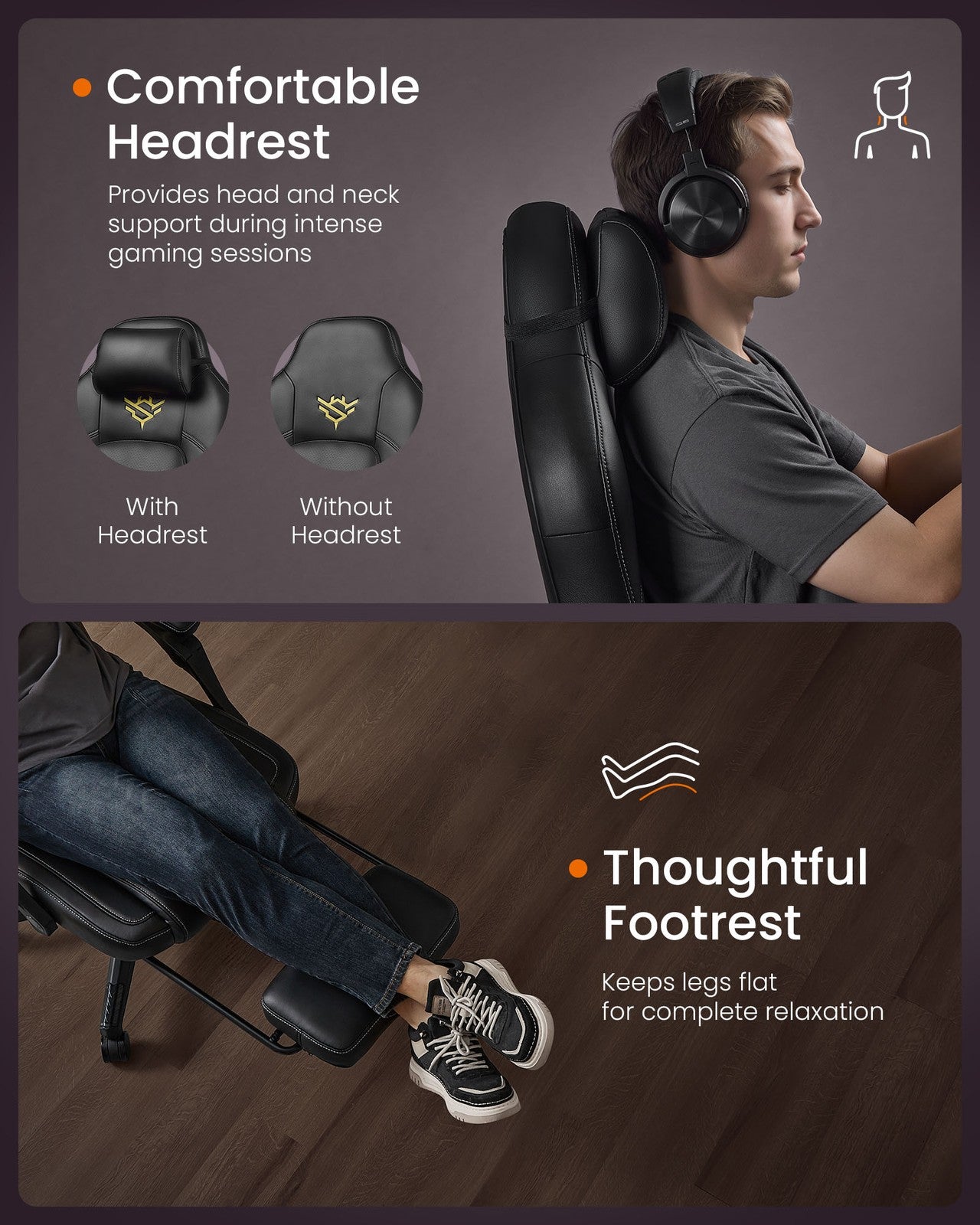 Gaming Chair - Steel and Synthetic Leather - Ink Black - with Footrest