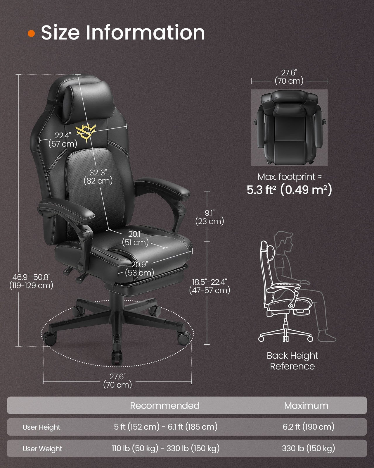 Gaming Chair - Steel and Synthetic Leather - Ink Black - with Footrest