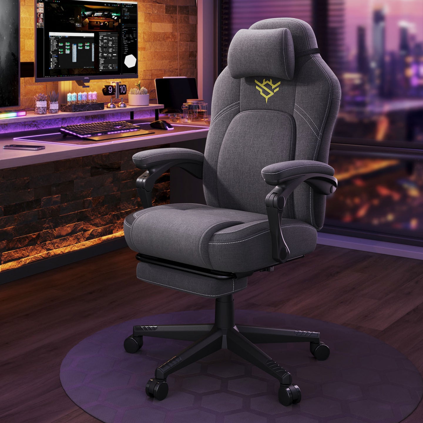 Gaming Chair - Steel and Synthetic Leather - Dove Grey - with Footrest