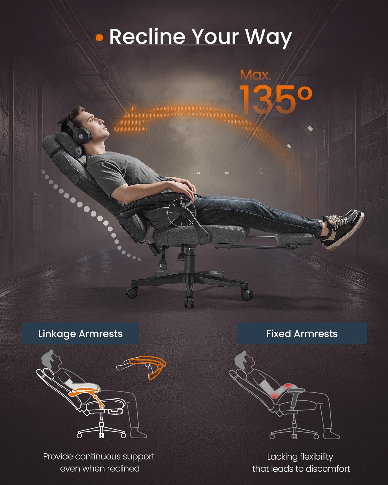 Gaming Chair - Steel and Synthetic Leather - Dove Grey - with Footrest
