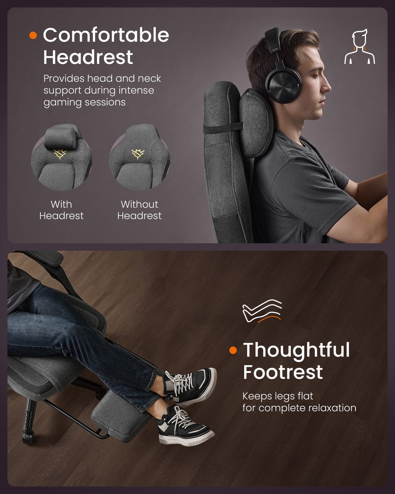 Gaming Chair - Steel and Synthetic Leather - Dove Grey - with Footrest