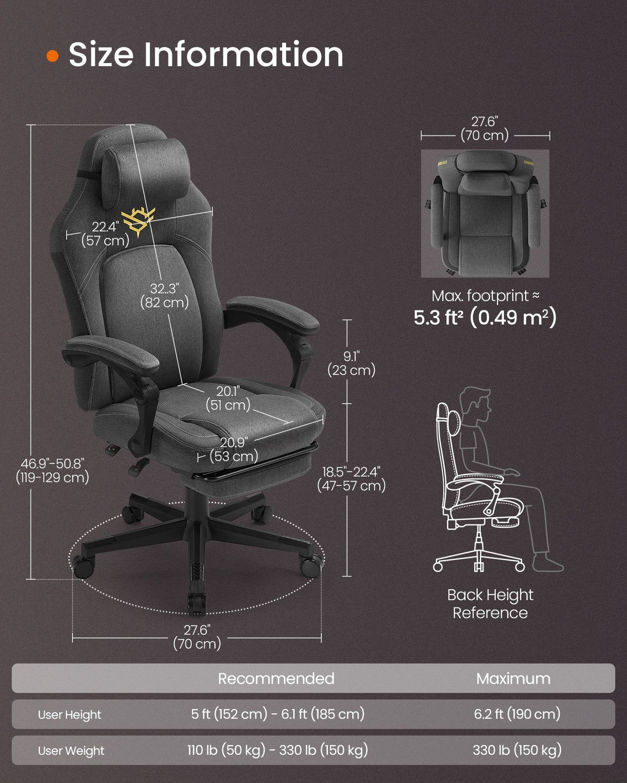 Gaming Chair - Steel and Synthetic Leather - Dove Grey - with Footrest