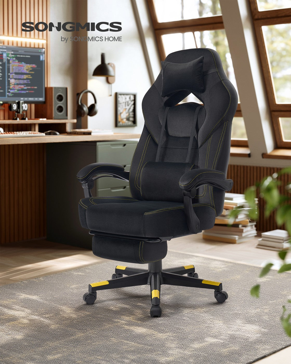 Gaming Chair Office Computer Chair - Velvet and Foam - Ink Black