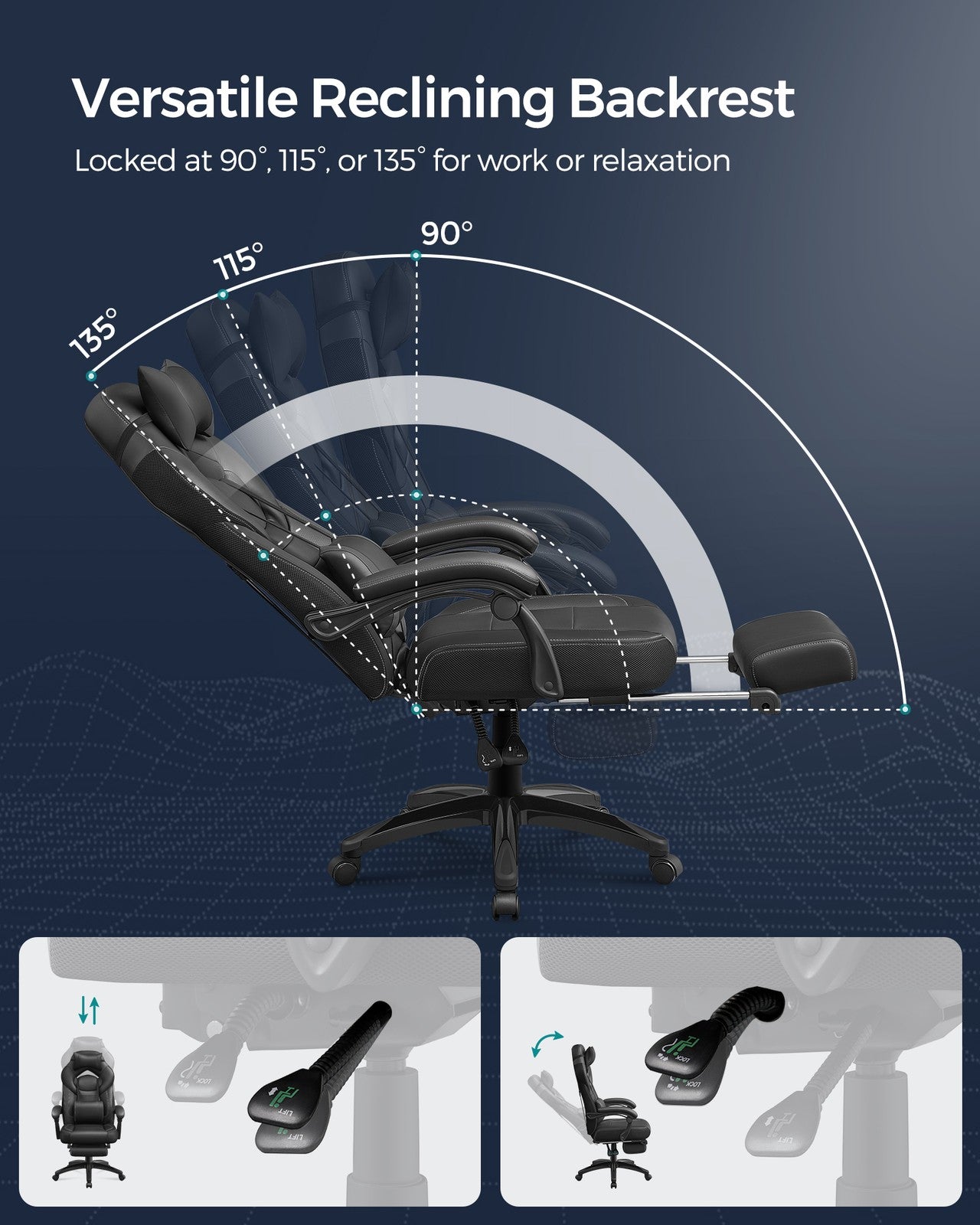 Office Racing Chair - Synthetic Leather and Foam - Black