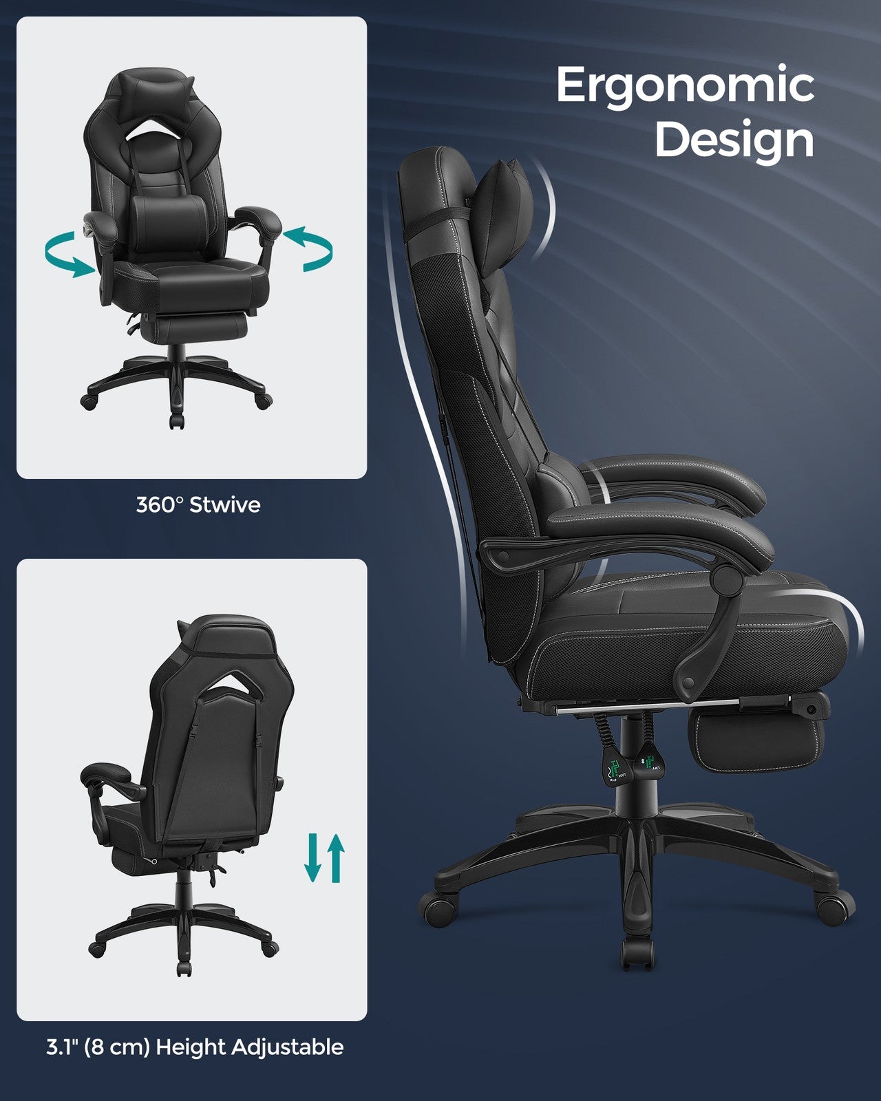 Office Racing Chair - Synthetic Leather and Foam - Black