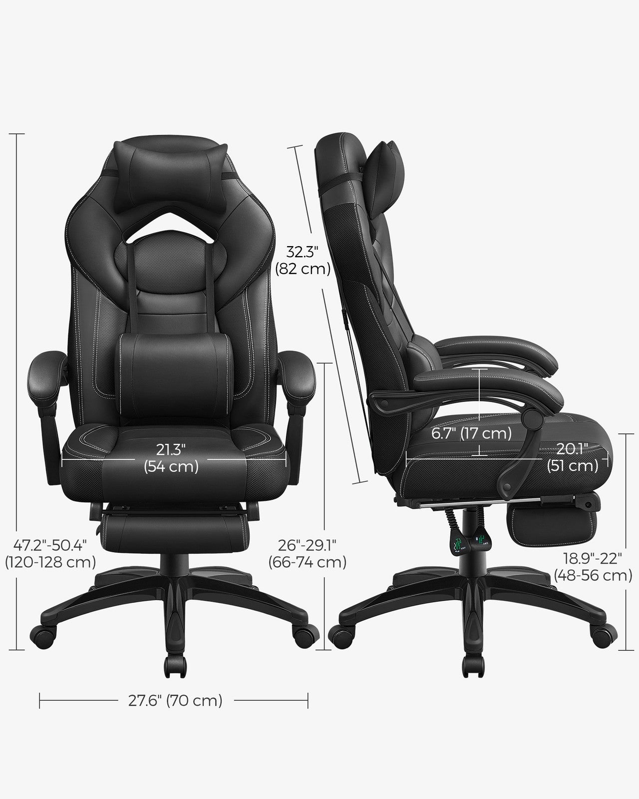 Office Racing Chair - Synthetic Leather and Foam - Black