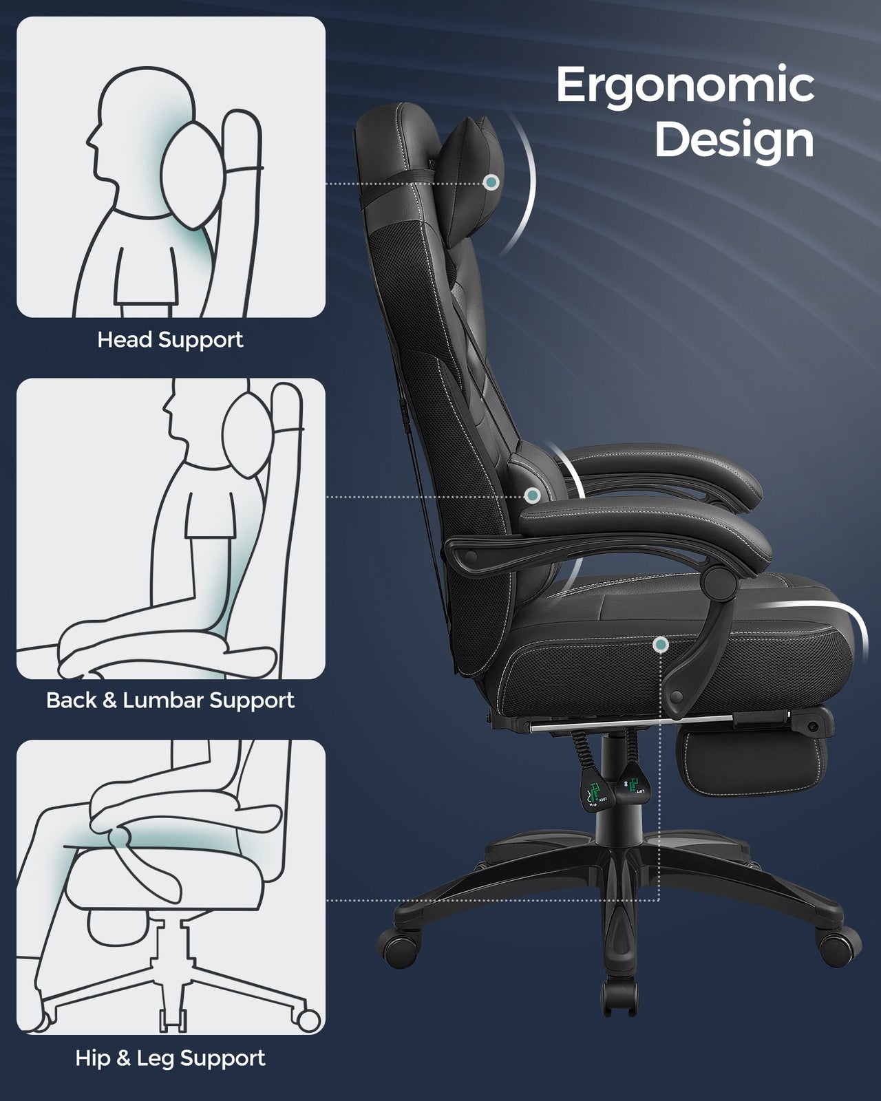 Office Racing Chair - Synthetic Leather and Foam - Black