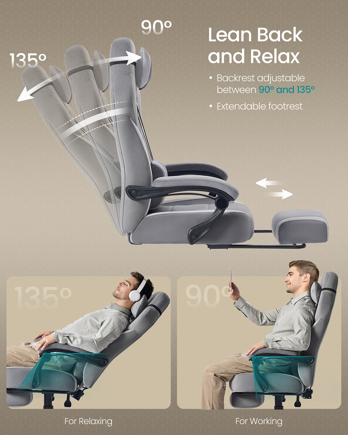 Ergonomic Design - Velvet and Foam - Slate Grey - with Footrest