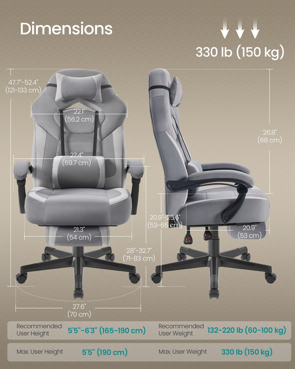 Ergonomic Design - Velvet and Foam - Slate Grey - with Footrest