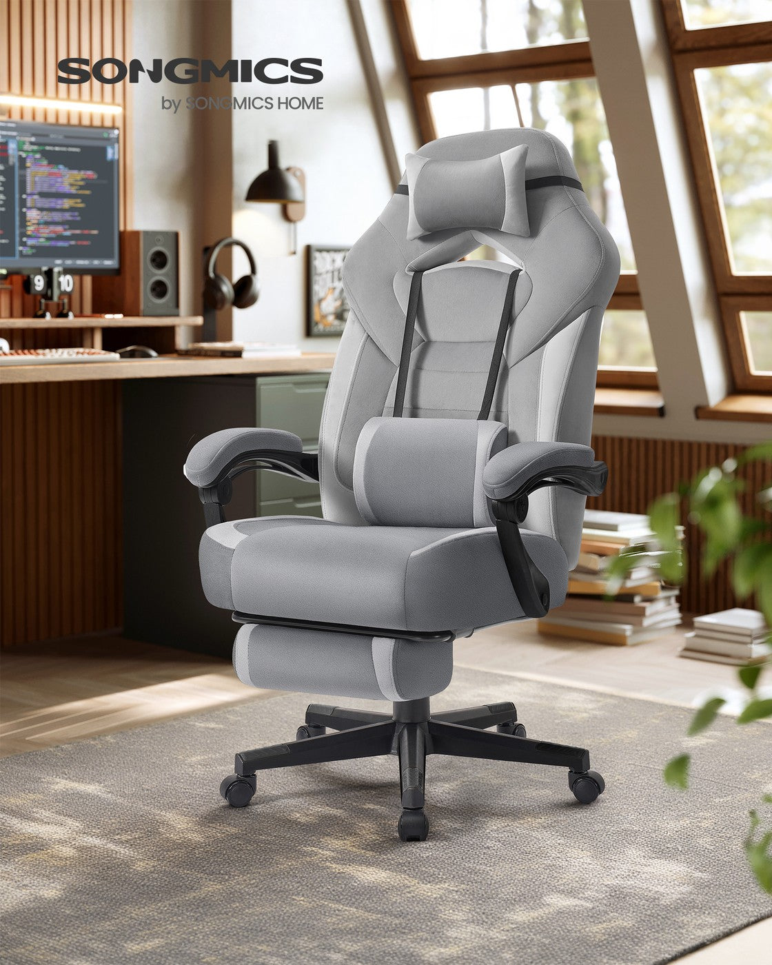 Ergonomic Design - Velvet and Foam - Slate Grey - with Footrest