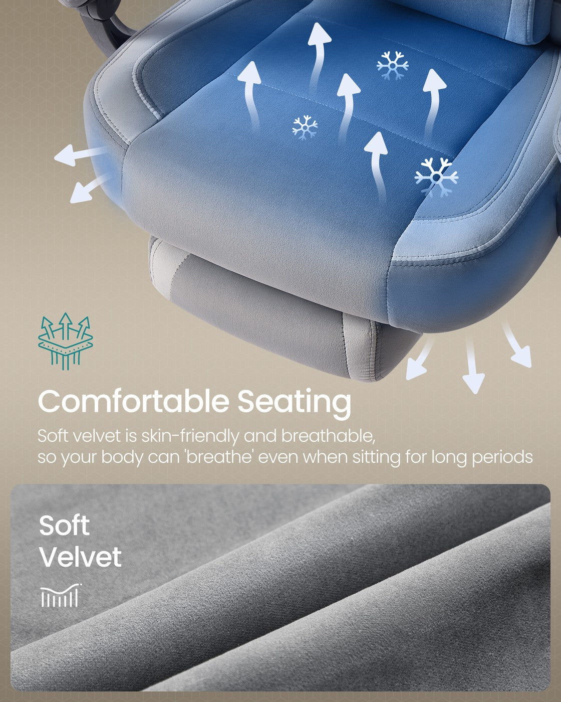 Ergonomic Design - Velvet and Foam - Slate Grey - with Footrest