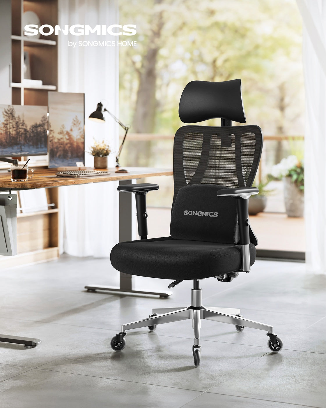 Ergonomic Office Chair Height Adjustable Desk Chair Loads - Steel and Fabric - Ink Black