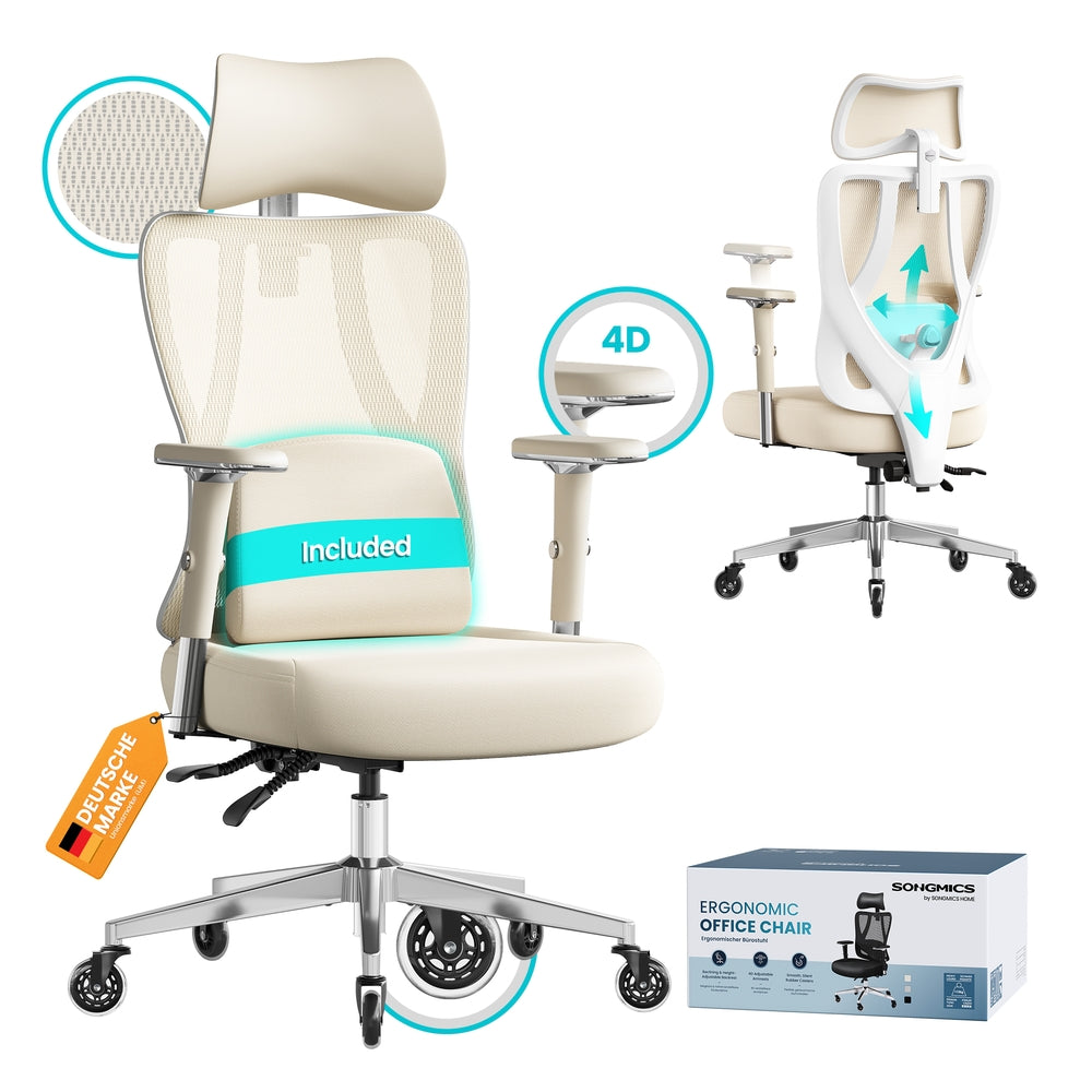 Ergonomic Office Chair Height Adjustable Desk Chair Loads - Steel and Fabric - Camel Brown and Cloud White