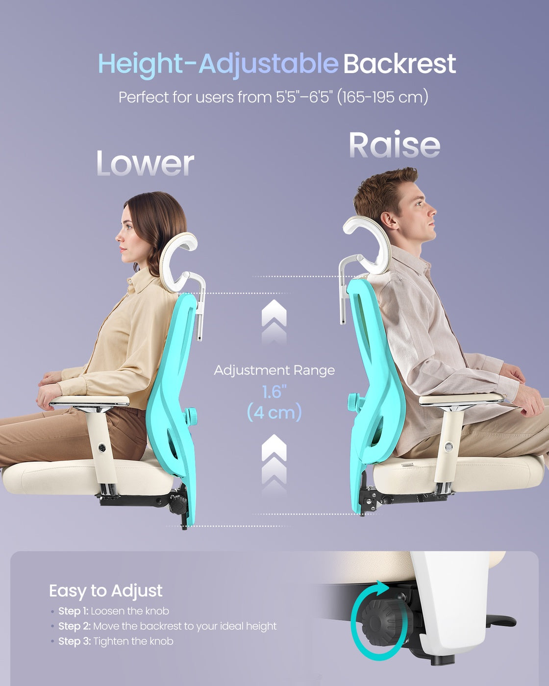 Ergonomic Office Chair Height Adjustable Desk Chair Loads - Steel and Fabric - Camel Brown and Cloud White