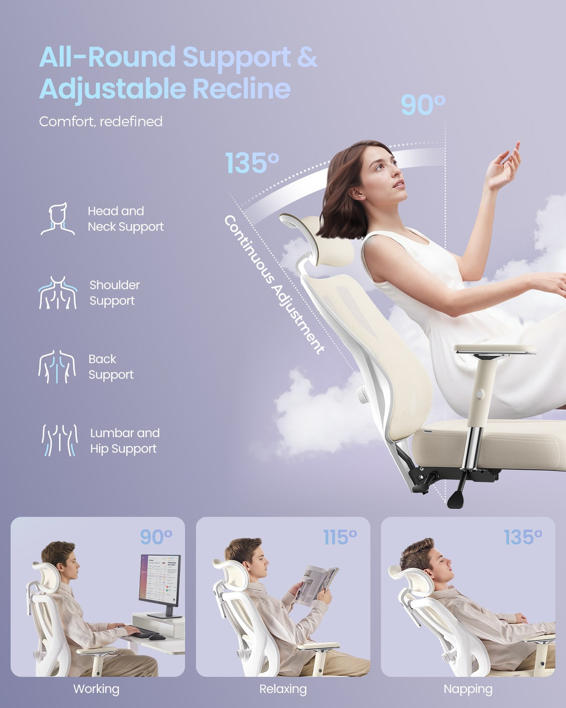 Ergonomic Office Chair Height Adjustable Desk Chair Loads - Steel and Fabric - Camel Brown and Cloud White