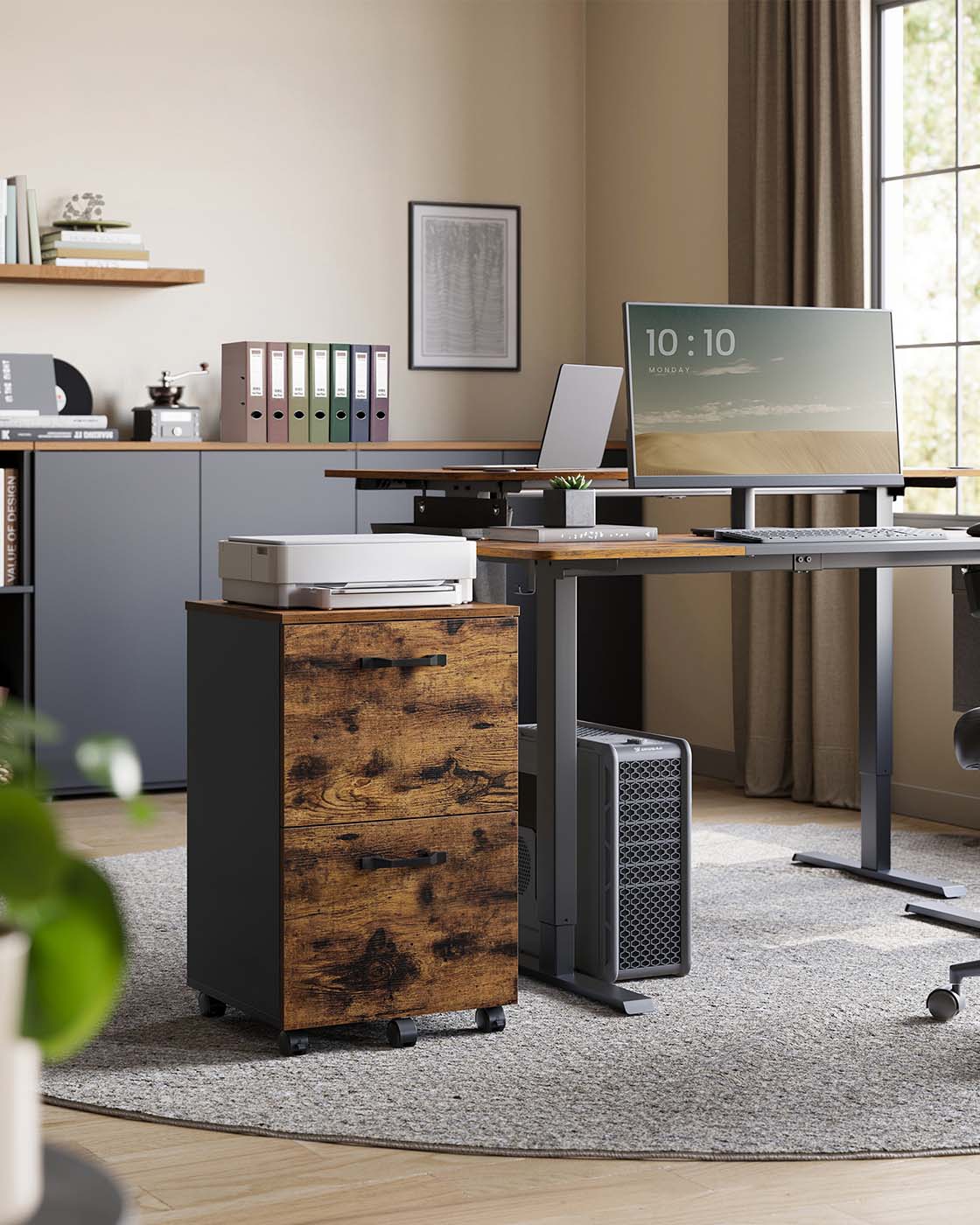 Filing Cabinet - 2-Drawer with Wheels - Wood - Rustic Brown and Black
