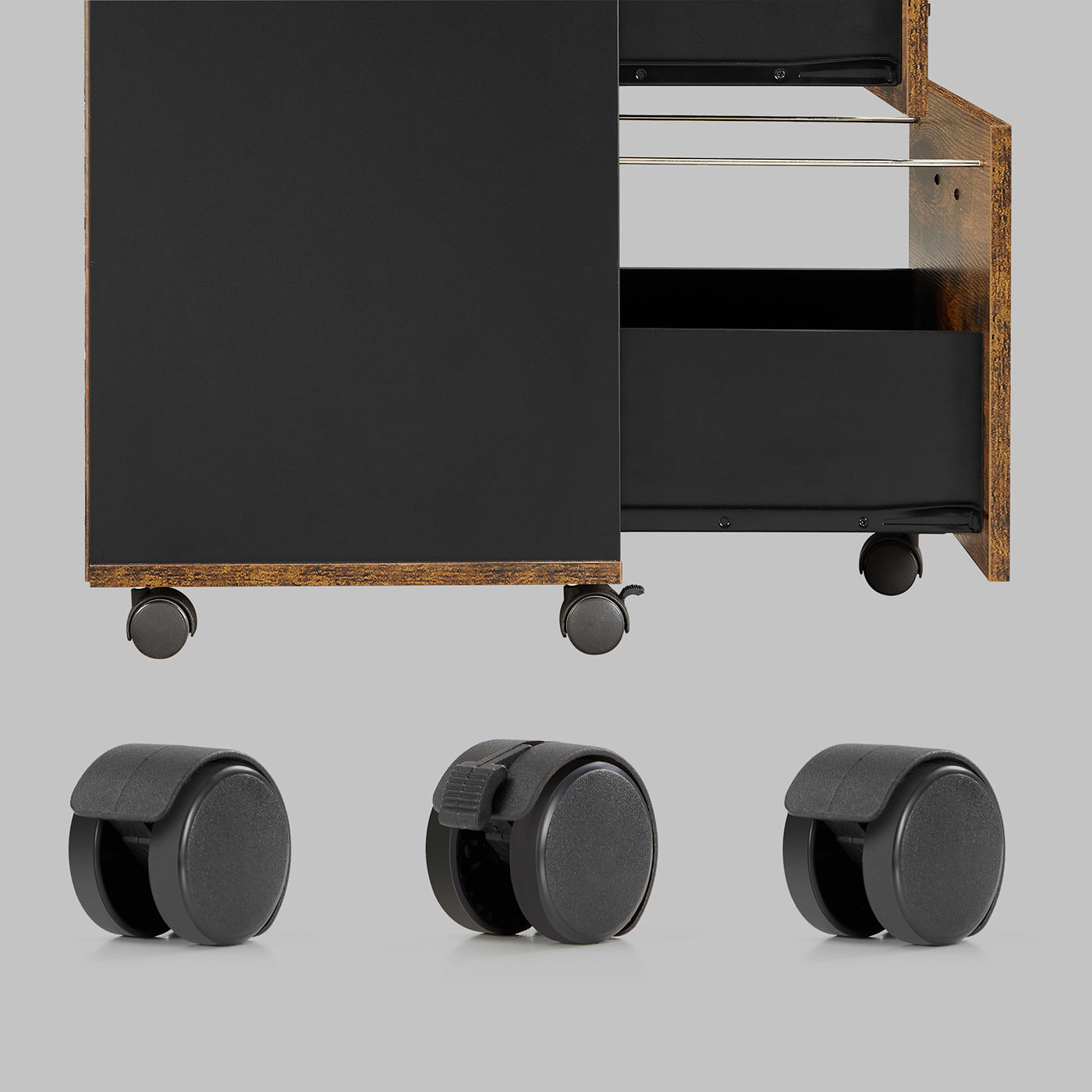 Filing Cabinet - 2-Drawer with Wheels - Wood - Rustic Brown and Black