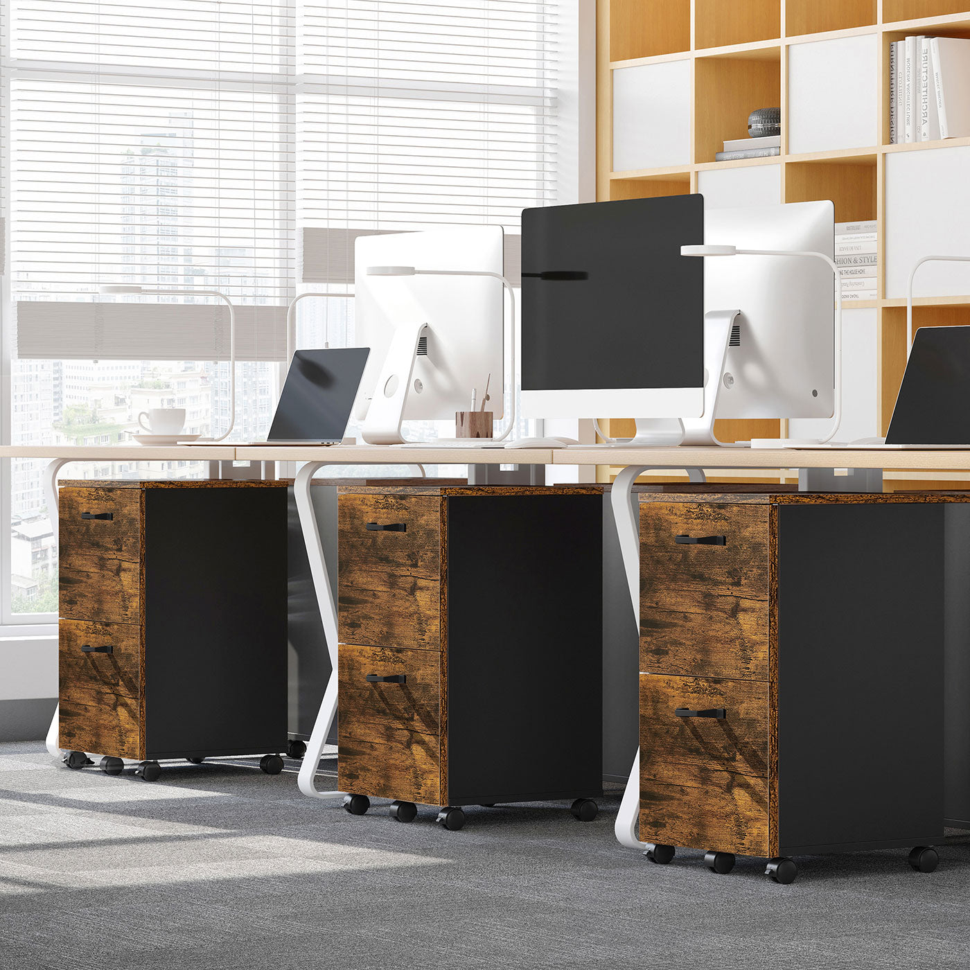 Filing Cabinet - 2-Drawer with Wheels - Wood - Rustic Brown and Black