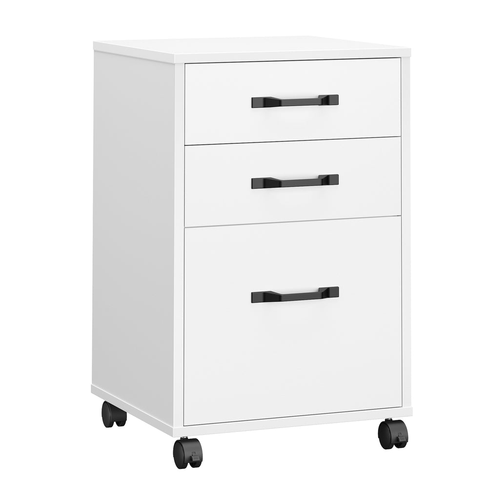 Mobile File Cabinet 3 Drawers Filing Cabinet - Wood and Steel - Cloud White
