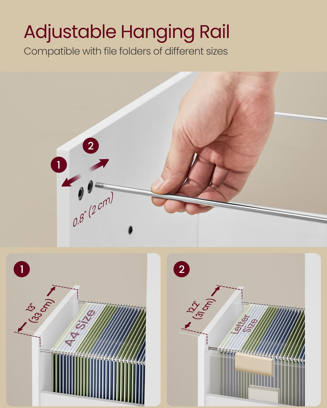 Mobile File Cabinet 3 Drawers Filing Cabinet - Wood and Steel - Cloud White