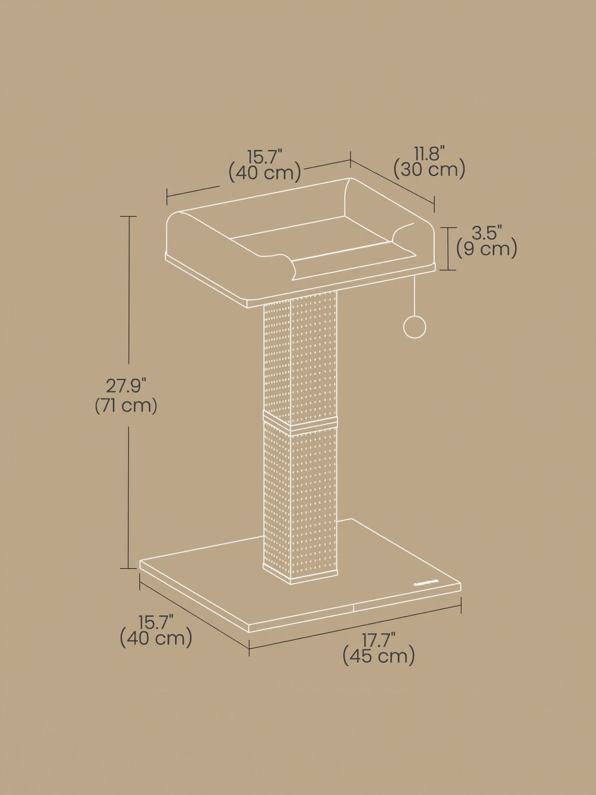 Cat Scratching Post - Wood - Beige - Climbing Tower with Perch