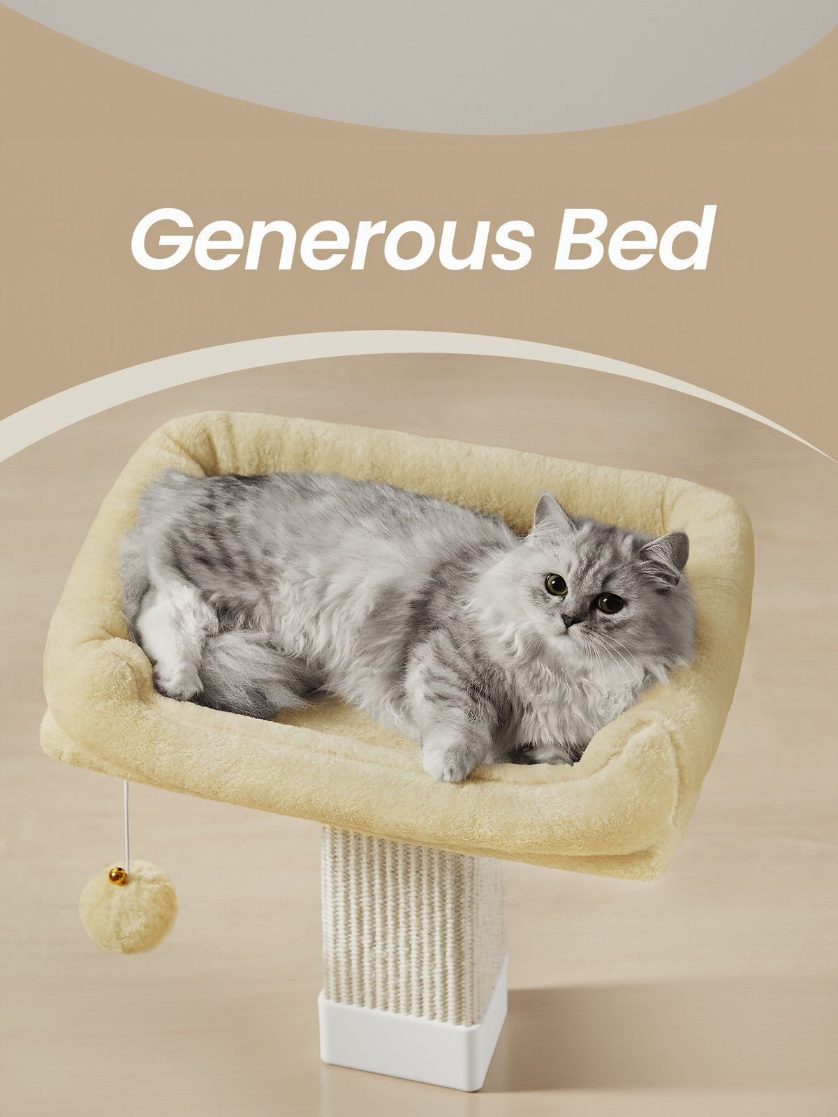 Cat Scratching Post - Wood - Beige - Climbing Tower with Perch