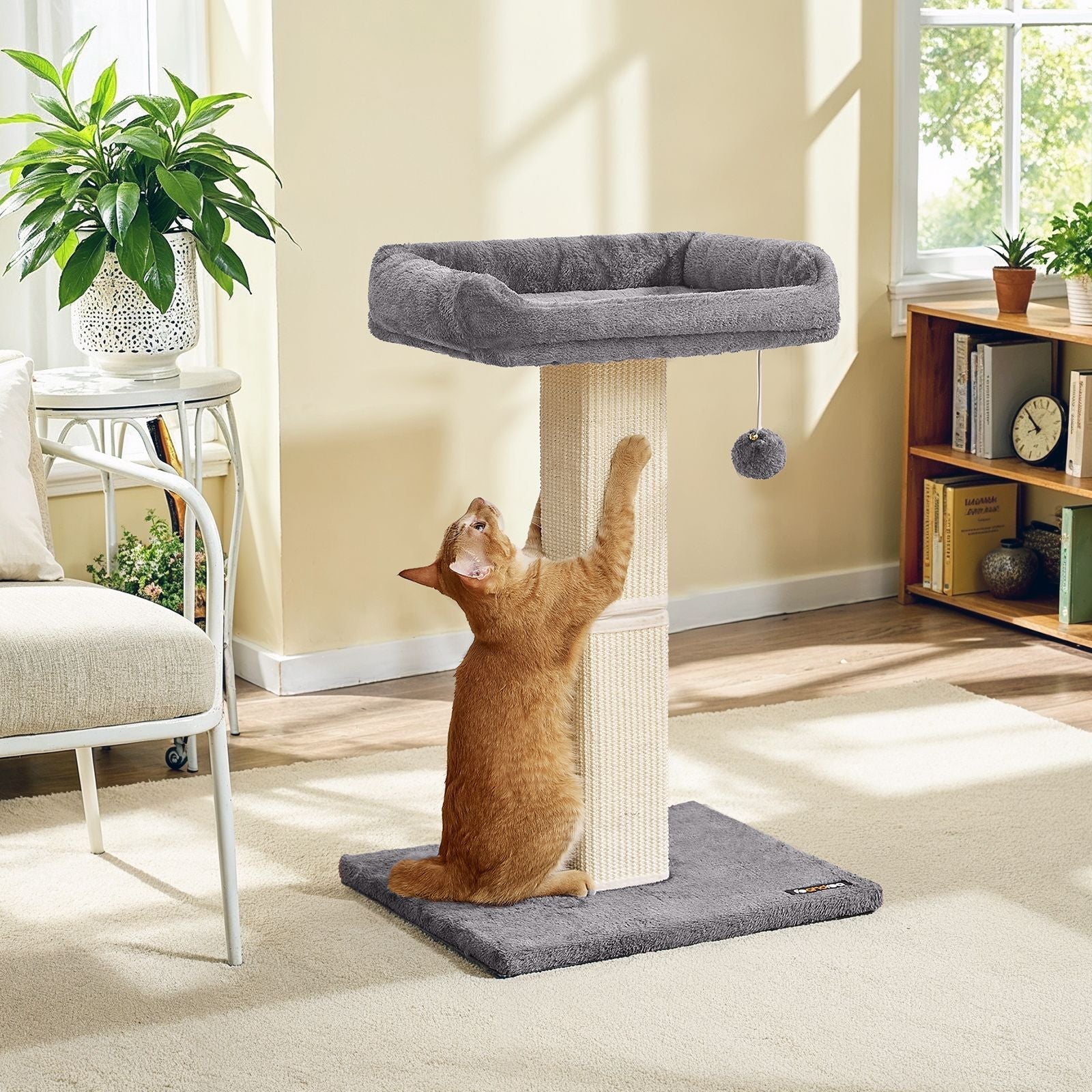 Cat Scratching Post with Climbing Bed - Fabric - Grey - Multi-Level Design for Indoor Cats
