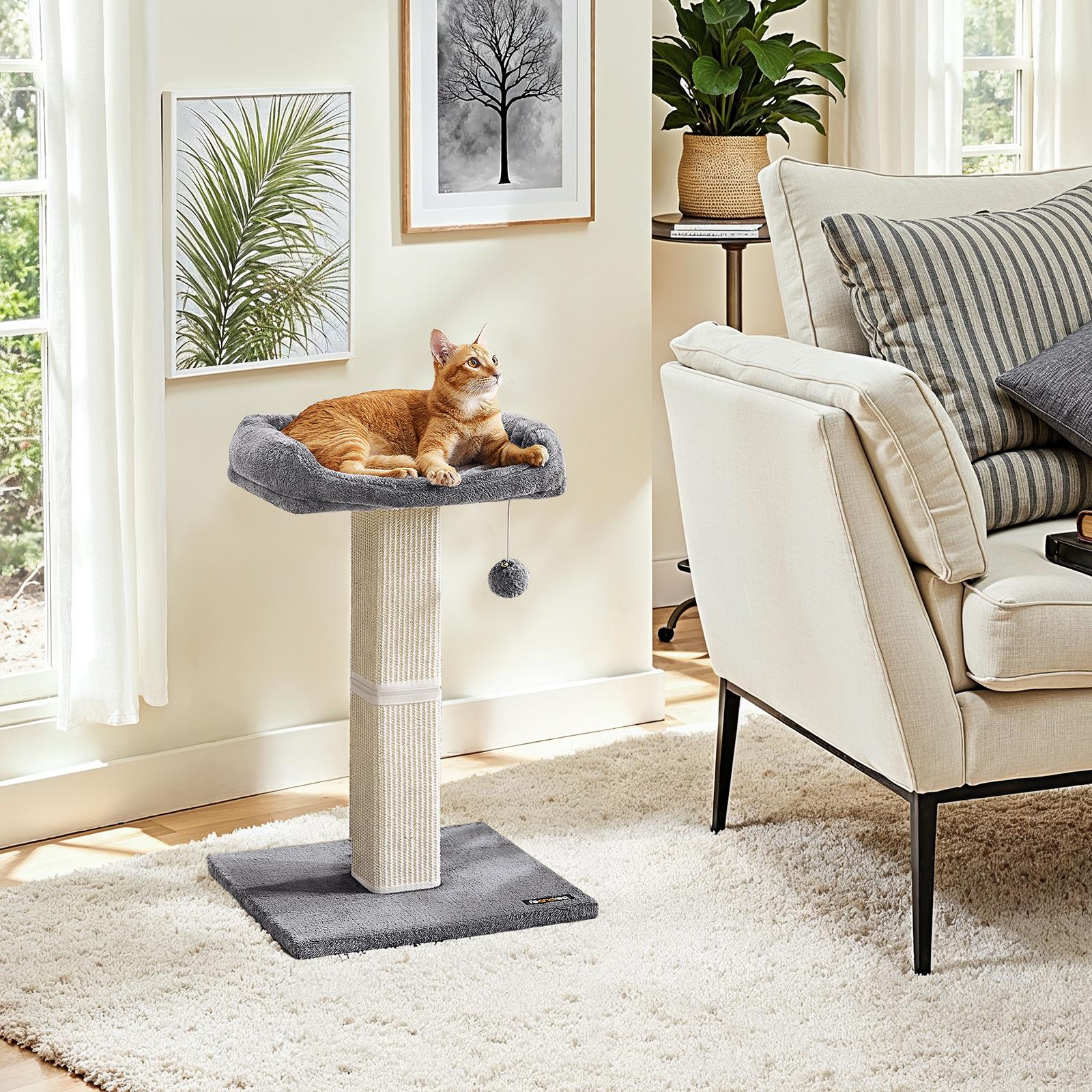 Cat Scratching Post with Climbing Bed - Fabric - Grey - Multi-Level Design for Indoor Cats