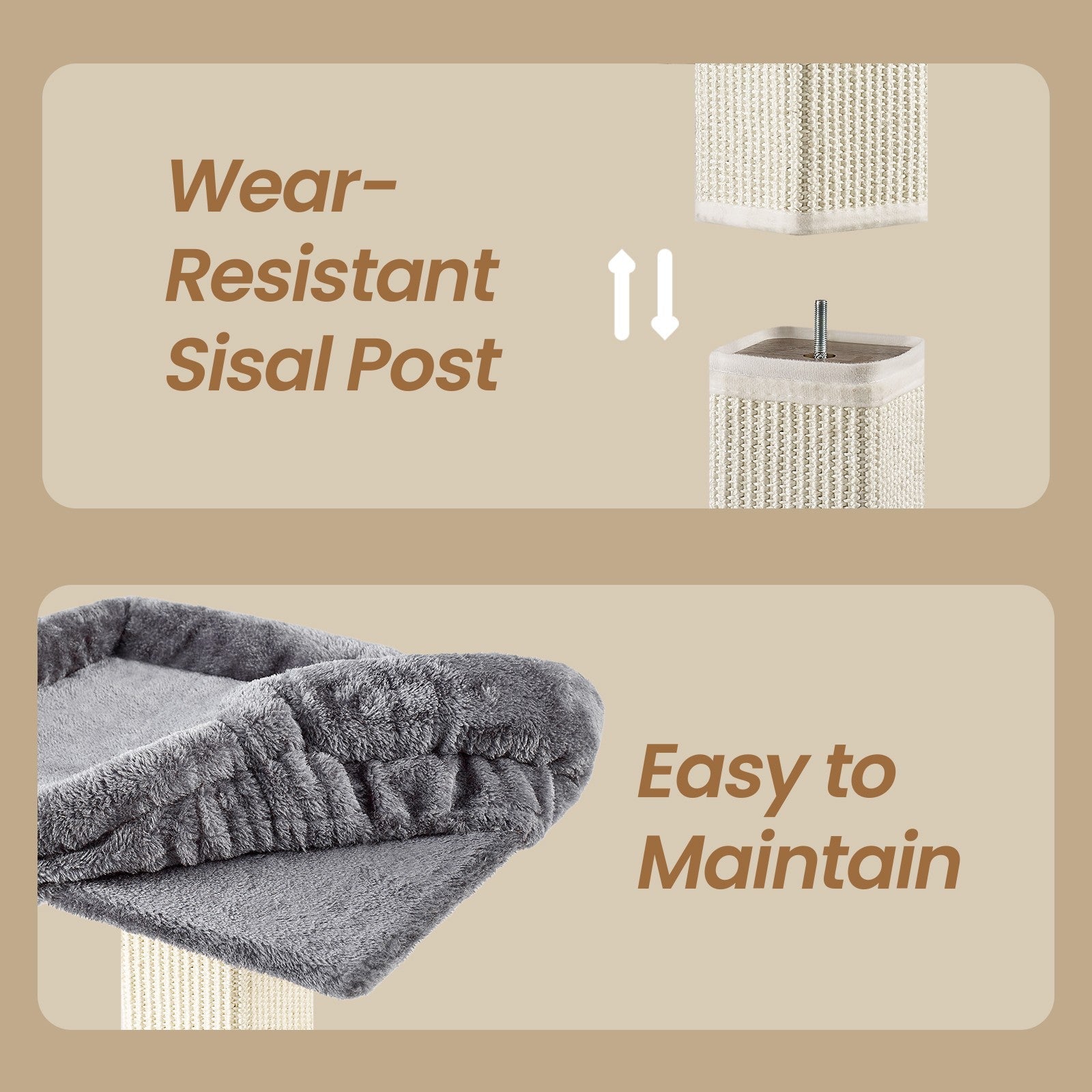 Cat Scratching Post with Climbing Bed - Fabric - Grey - Multi-Level Design for Indoor Cats