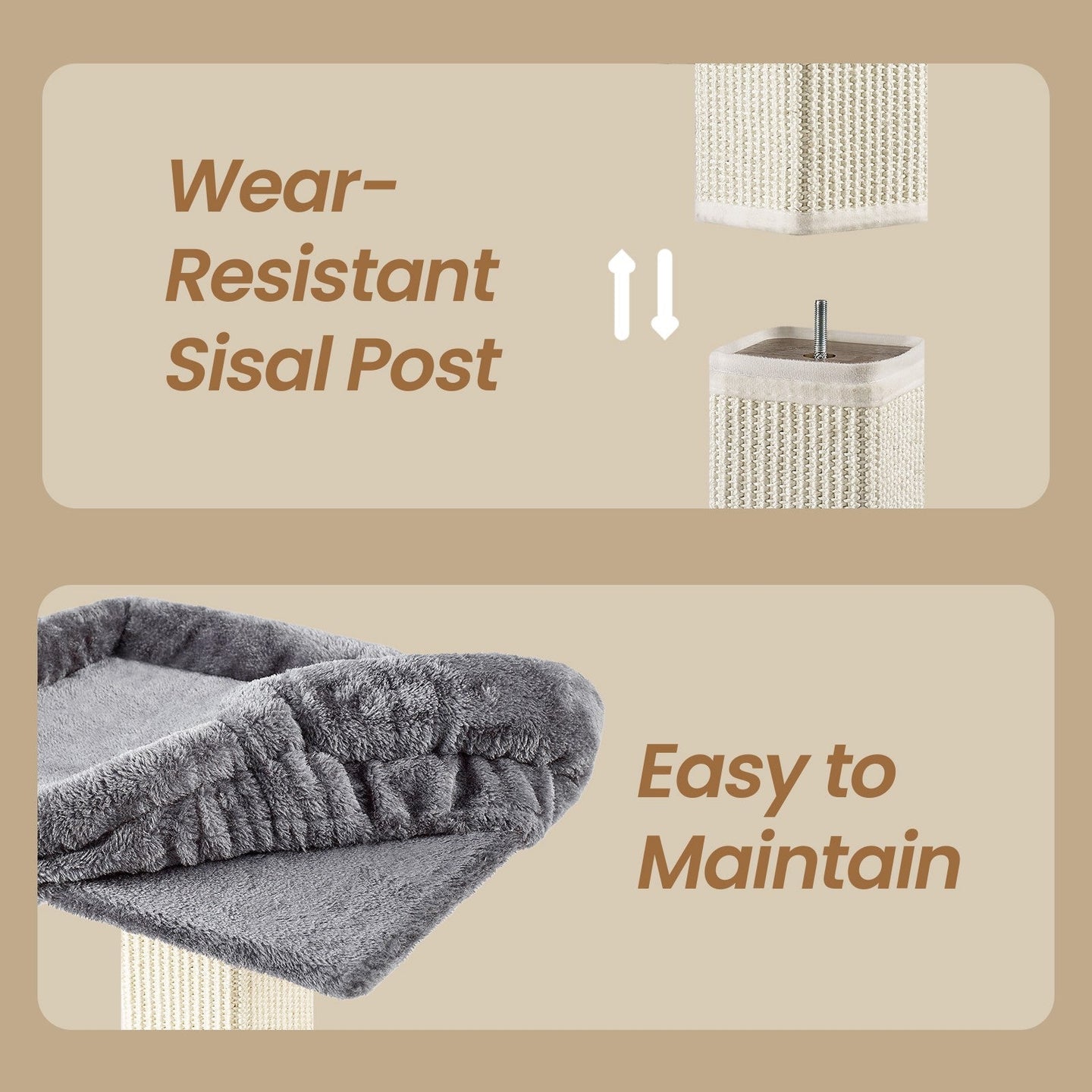 Cat Scratching Post with Climbing Bed - Fabric - Grey - Multi-Level Design for Indoor Cats