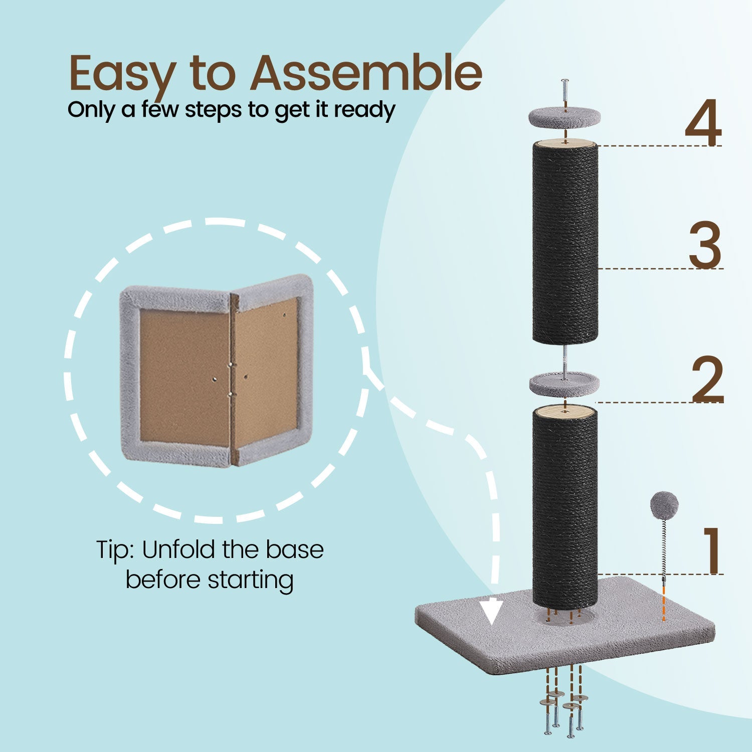 Cat Scratching Post - 85L - Sisal - Spring Pompom