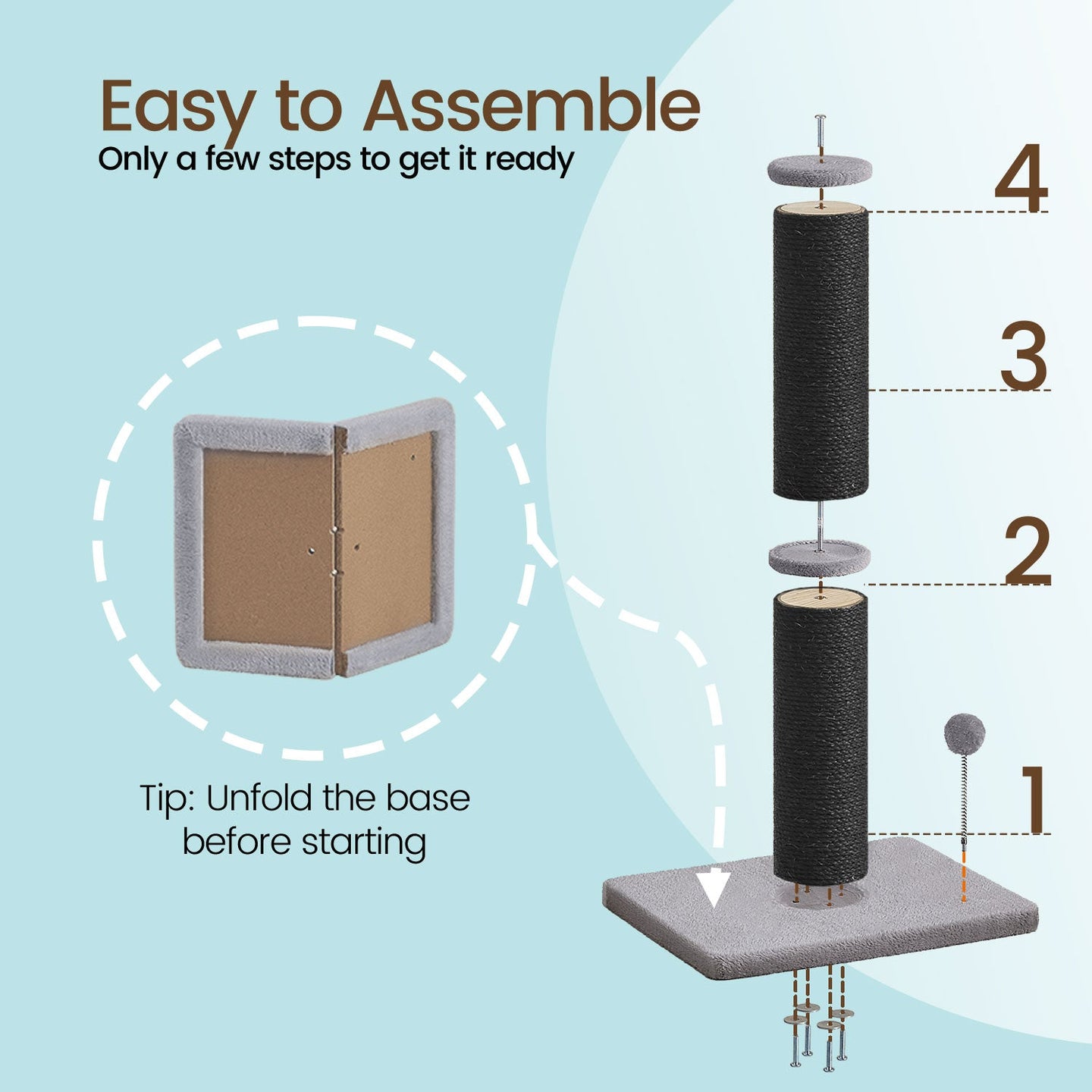 Cat Scratching Post - 85L - Sisal - Spring Pompom