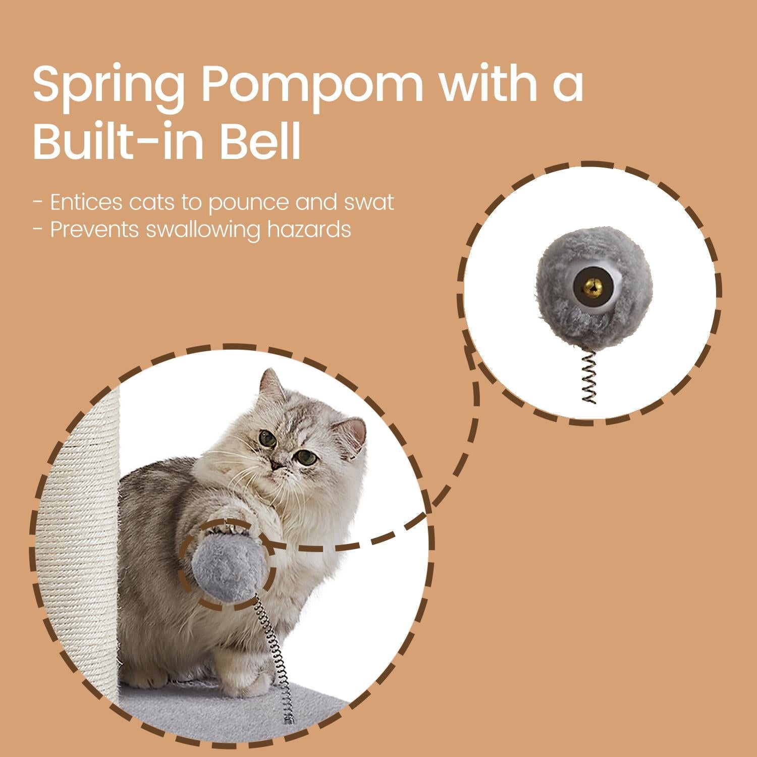 Cat Scratching Post - 85L - Sisal - Spring Pompom with Bell
