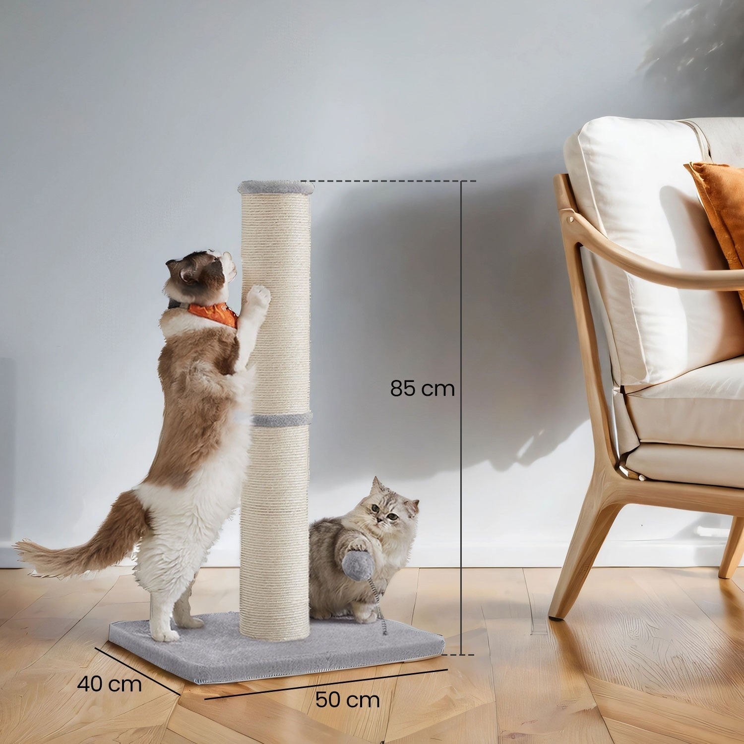 Cat Scratching Post - 85L - Sisal - Spring Pompom with Bell
