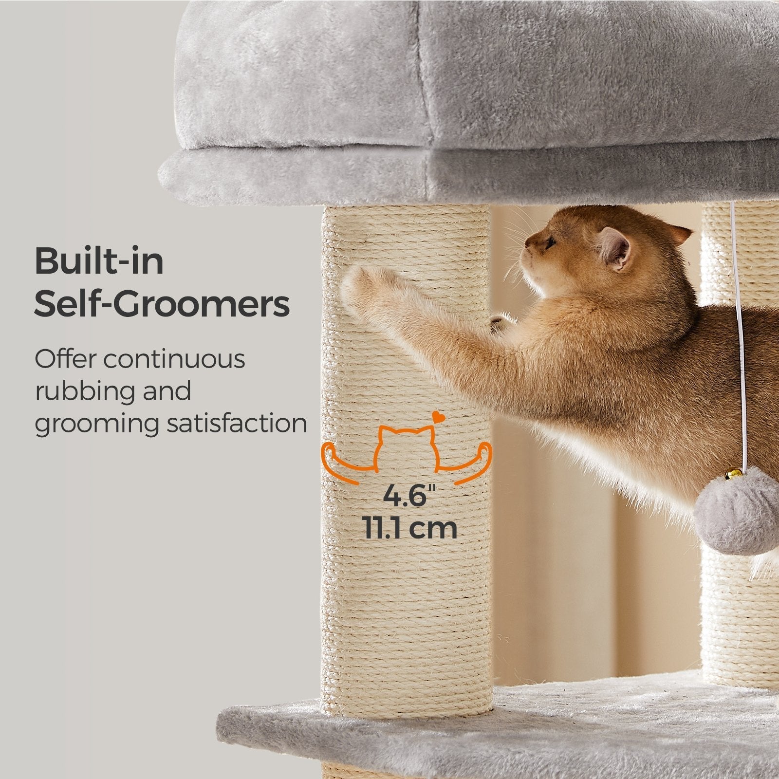 Heavy-Duty Cat Condo - Wood - Dove Grey and Black - 9 Scratching Posts and Self-Warming Pads