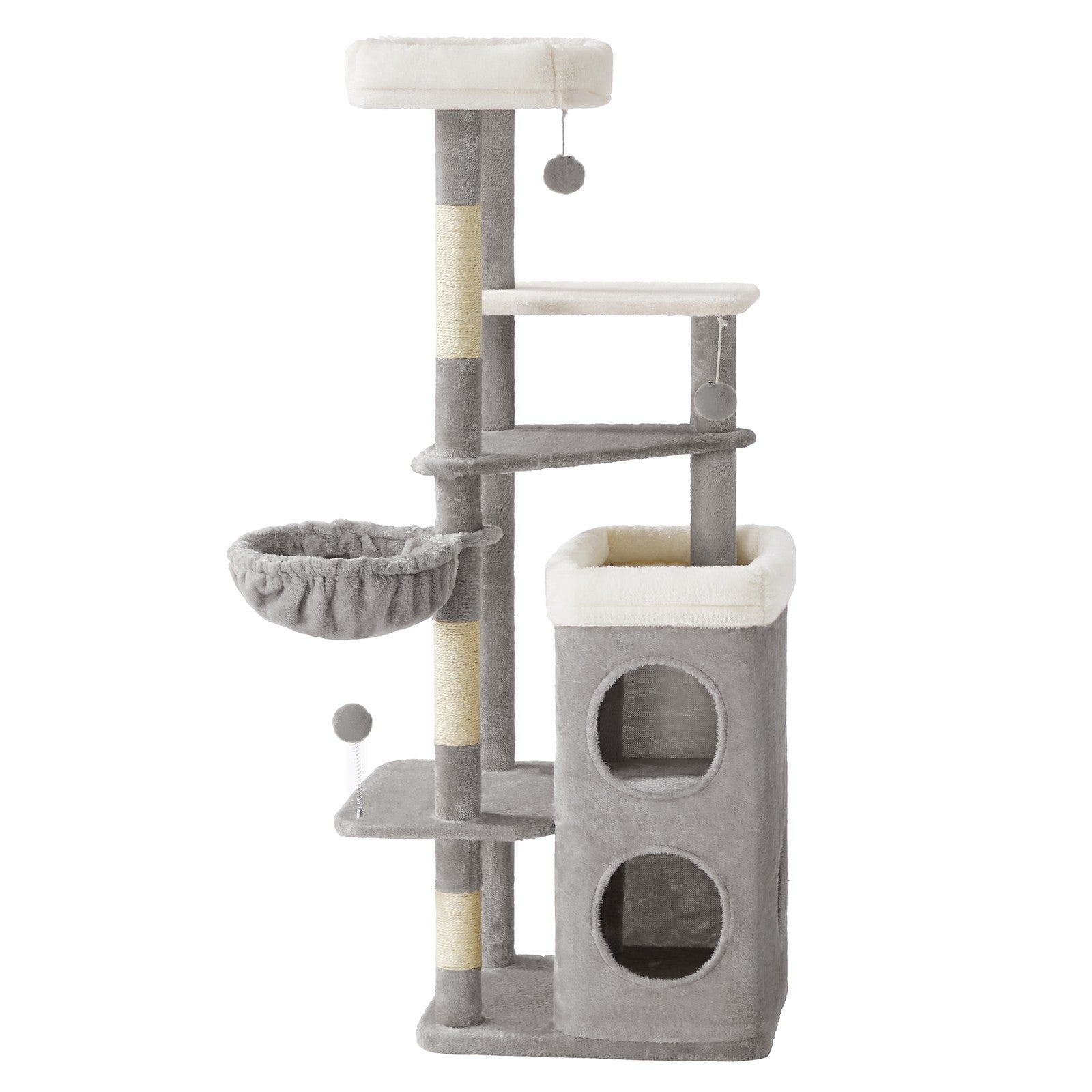 Tall Cat Tree - 59.1" - Plush - 2 Caves