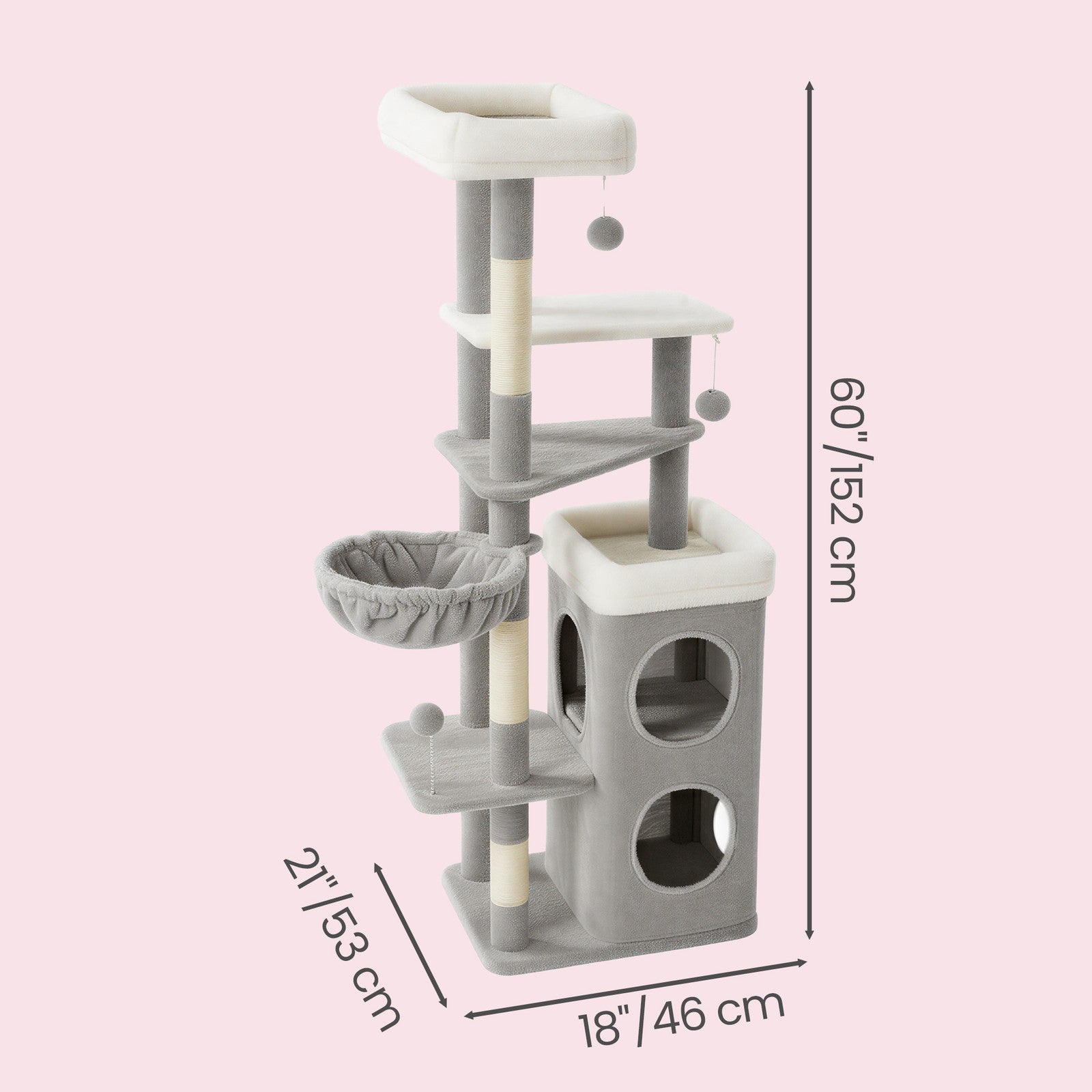 Tall Cat Tree - 59.1" - Plush - 2 Caves
