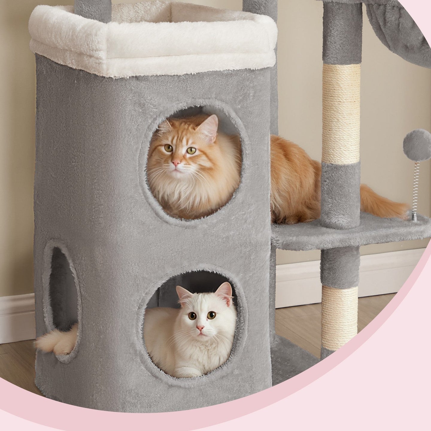 Tall Cat Tree - 59.1" - Plush - 2 Caves