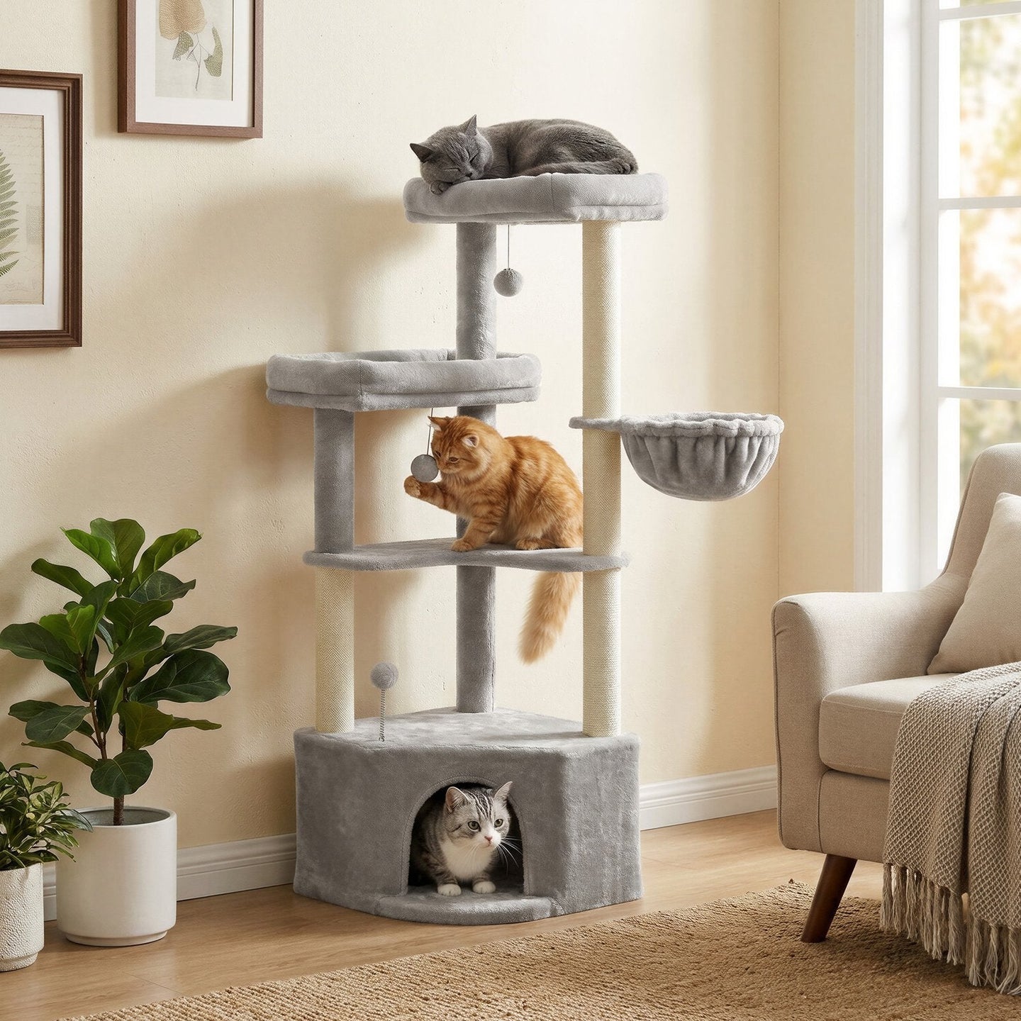 Cat Tree Tower - 55L - Particleboard - Scratching Posts