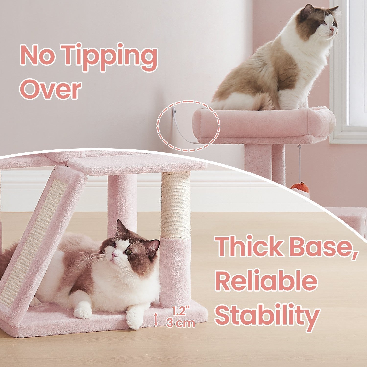 Cat Tree - PCT051P01 - Jelly Pink - Widened Perch for Large Cats and Kittens