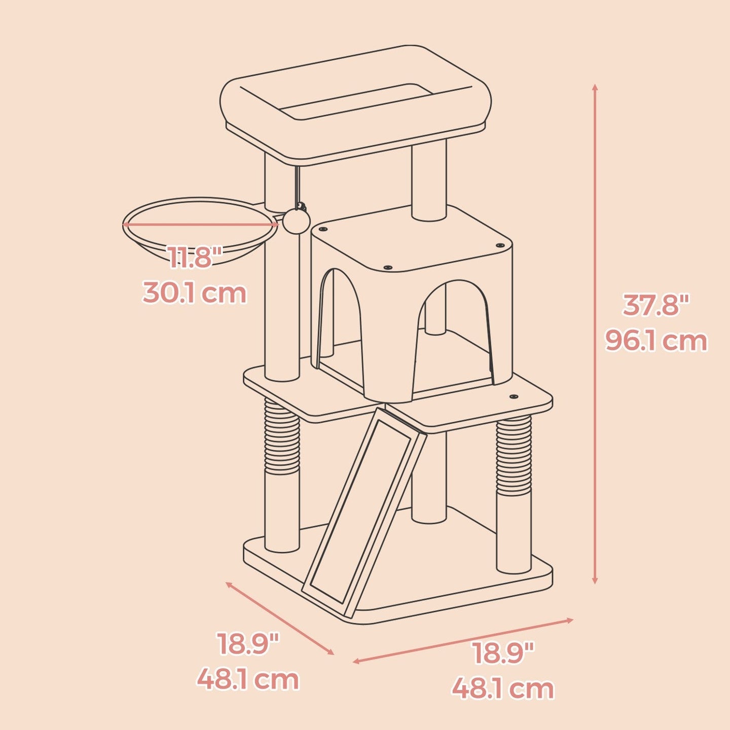Cat Tree - PCT051P01 - Jelly Pink - Widened Perch for Large Cats and Kittens