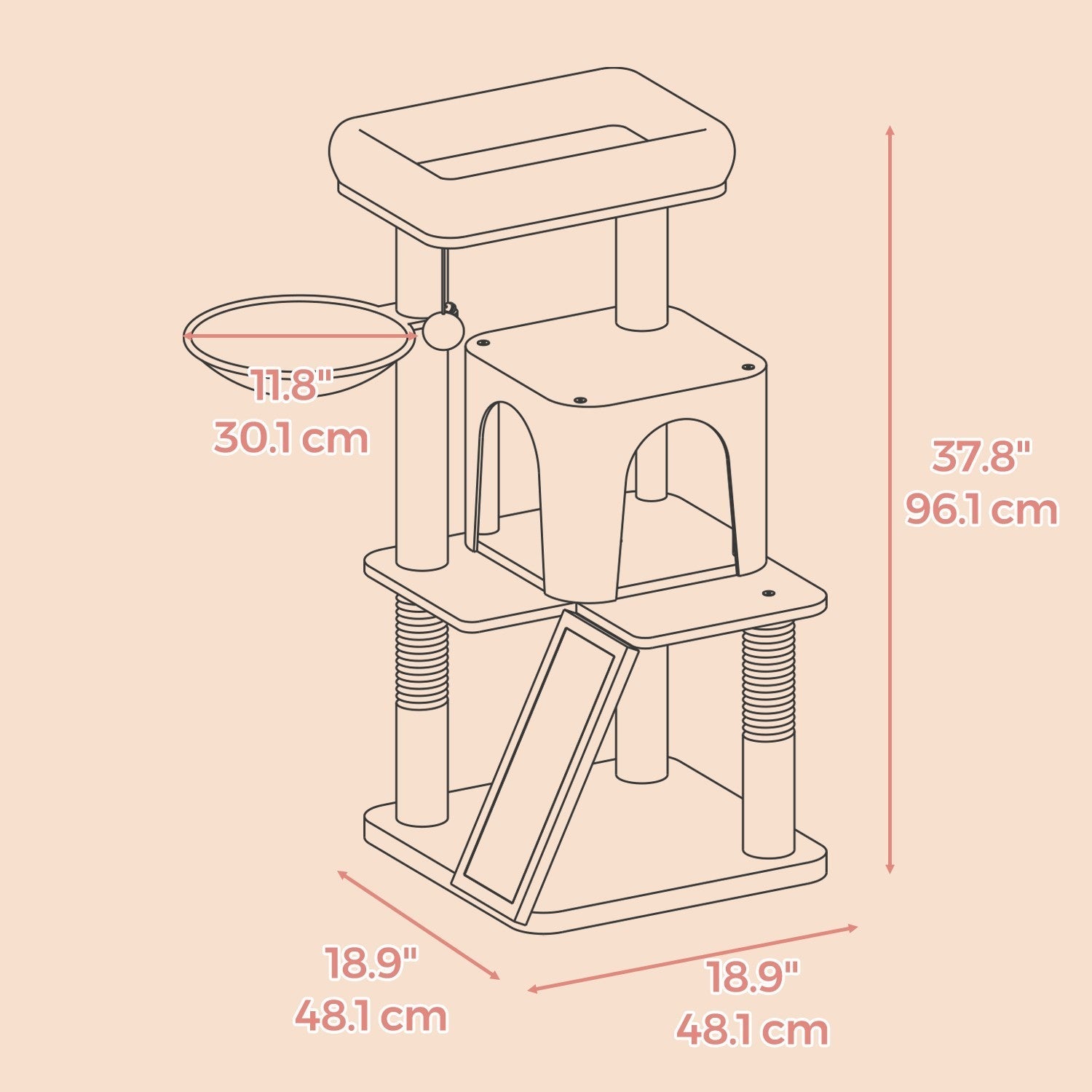 Cat Tree - PCT051P01 - Jelly Pink - Widened Perch for Large Cats and Kittens