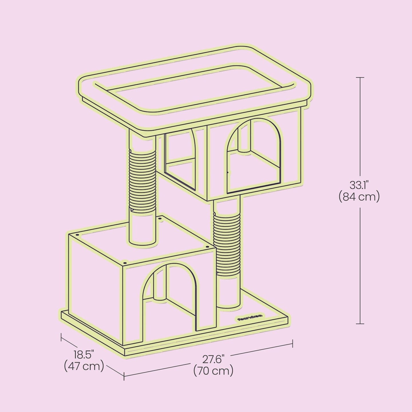 Cat Tree - Wood - Light Grey - Large Perch with Two Cat Caves and Scratching Post