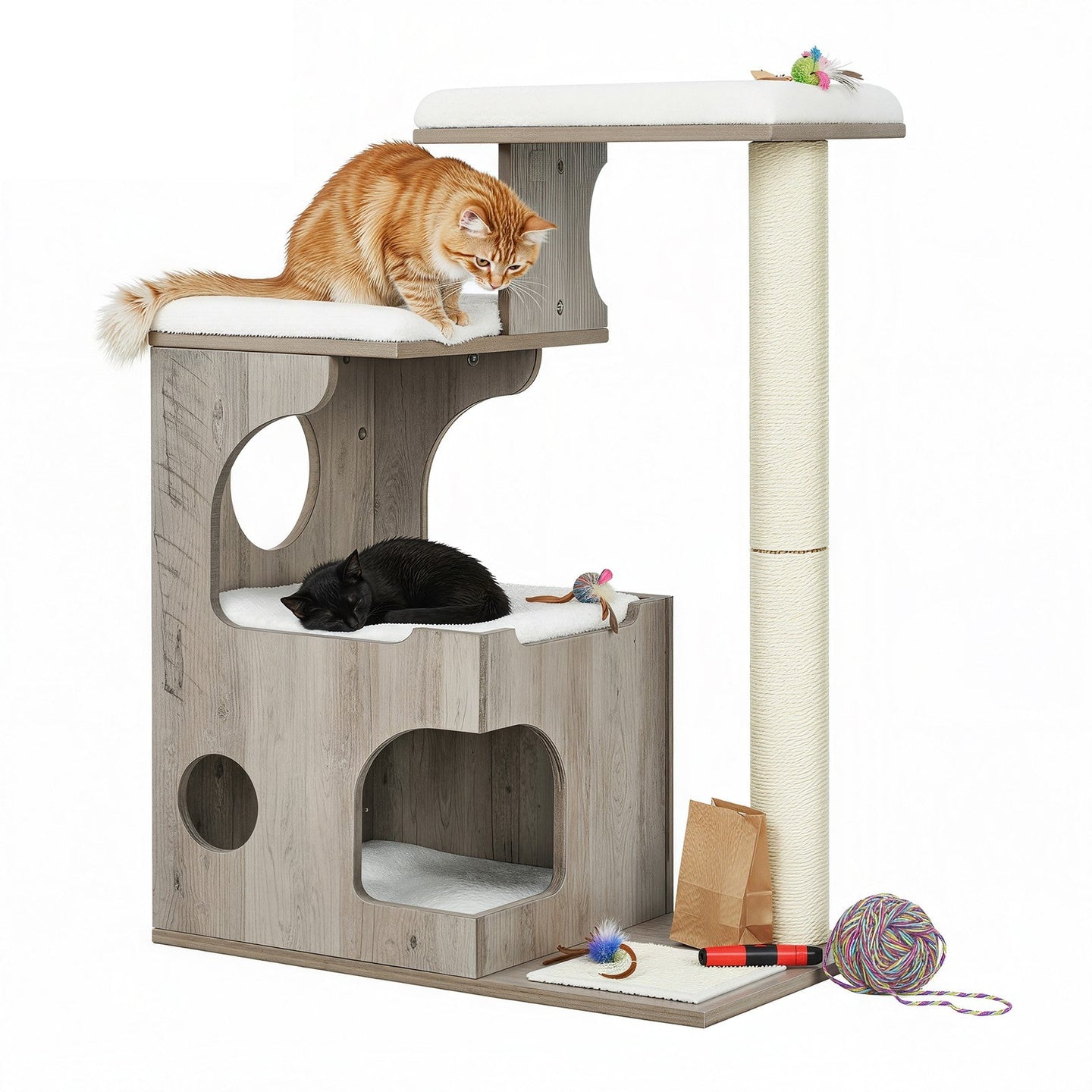 Cat Tree - MDF with Wood Veneer - Greige