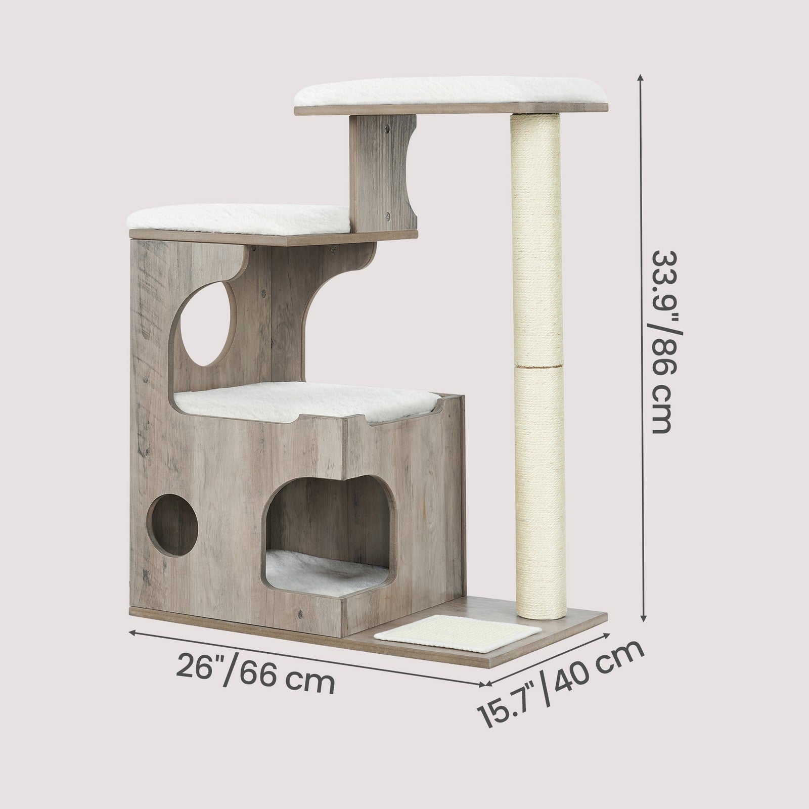 Cat Tree - MDF with Wood Veneer - Greige