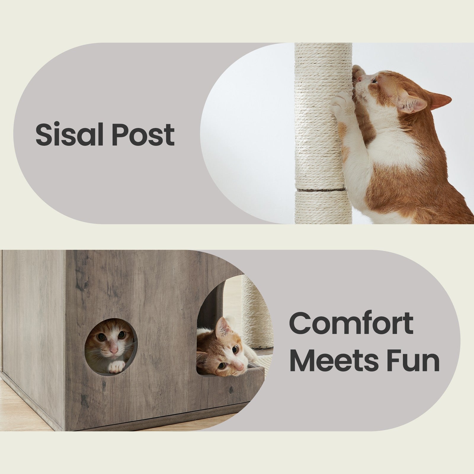 Cat Tree - MDF with Wood Veneer - Greige