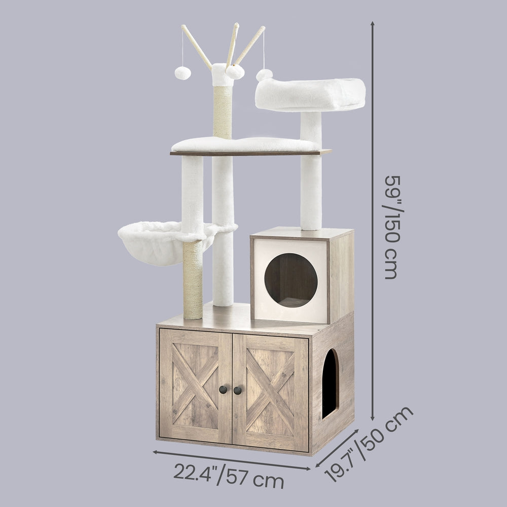 Cat Tree - Wood and Plush - Greige
