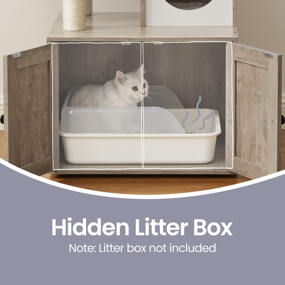 Cat Tree - Wood and Plush - Greige
